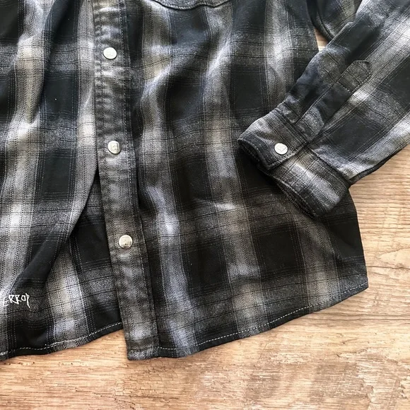 NWT Ksubi Consciousness Plaid Print Flannel Shirt Men's Size XL Ombre Gray Black - Picture 11 of 16